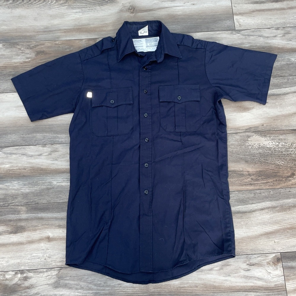 Topps Nomex FR Work Shirt Mens M Navy Blue Short Sleeve Fire Resistant